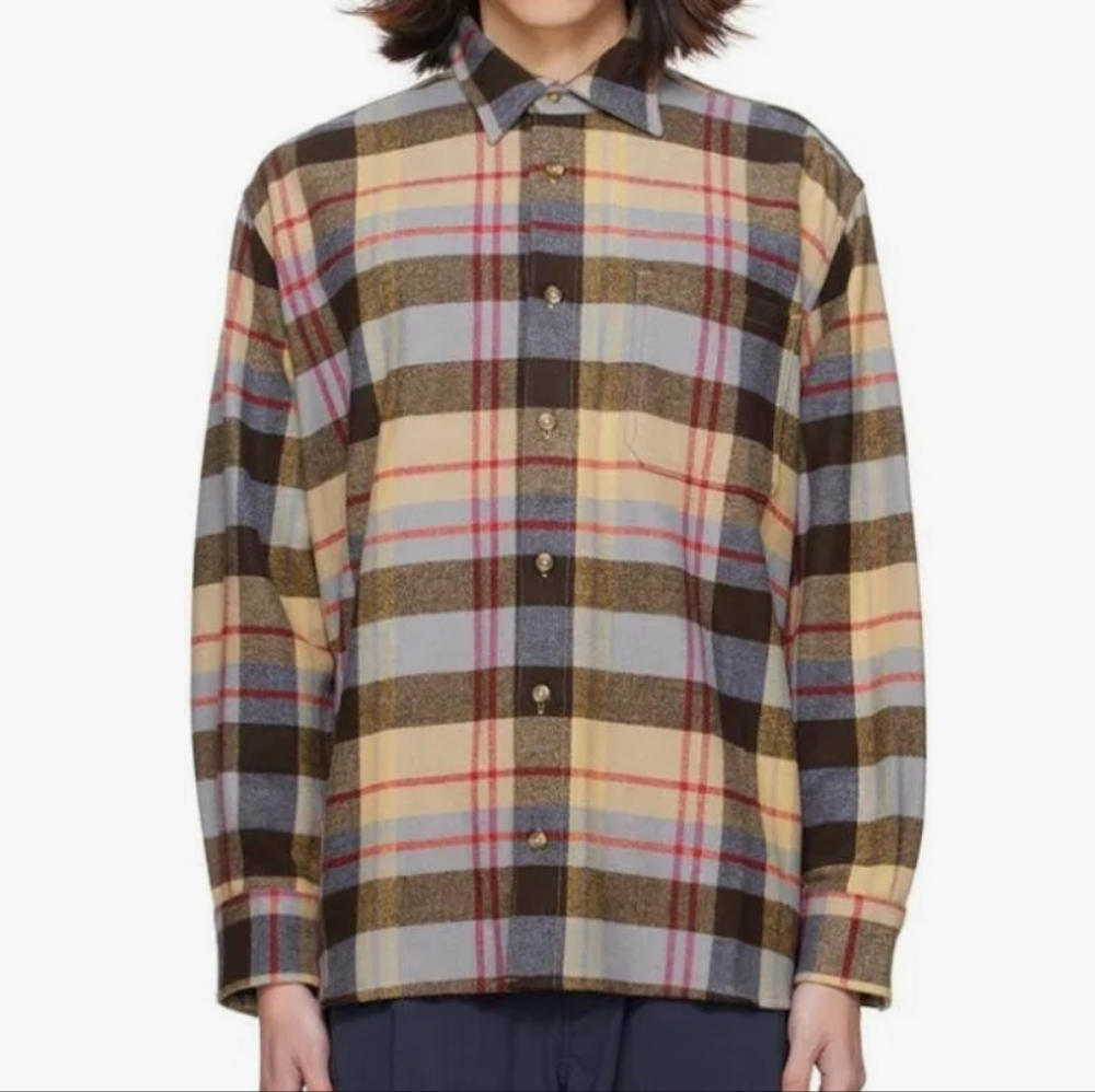 Madhappy NWT Men's Walnut Plaid Wool Blend Button Down Shirt